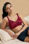 Zivame Jacquard Double Layered Non Wired 3/4th Coverage Tshirt Bra - Red Plum — thumbnail 4